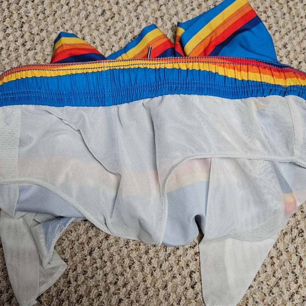 Speedo Mens Swim Trunks Blue Striped 2-Way Stretch Board Shorts Large